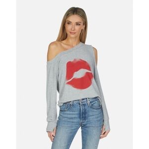 LAUREN MOSHI // trinidy lips kiss asymmetric cold off shoulder pullover top